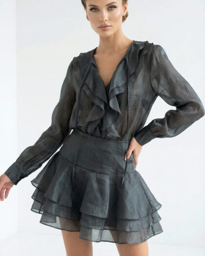 Midnight Ruffle Set – hodvábny komplet so sukňou
