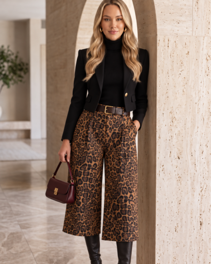 Široké trojštvrťové nohavice – LEOPARD